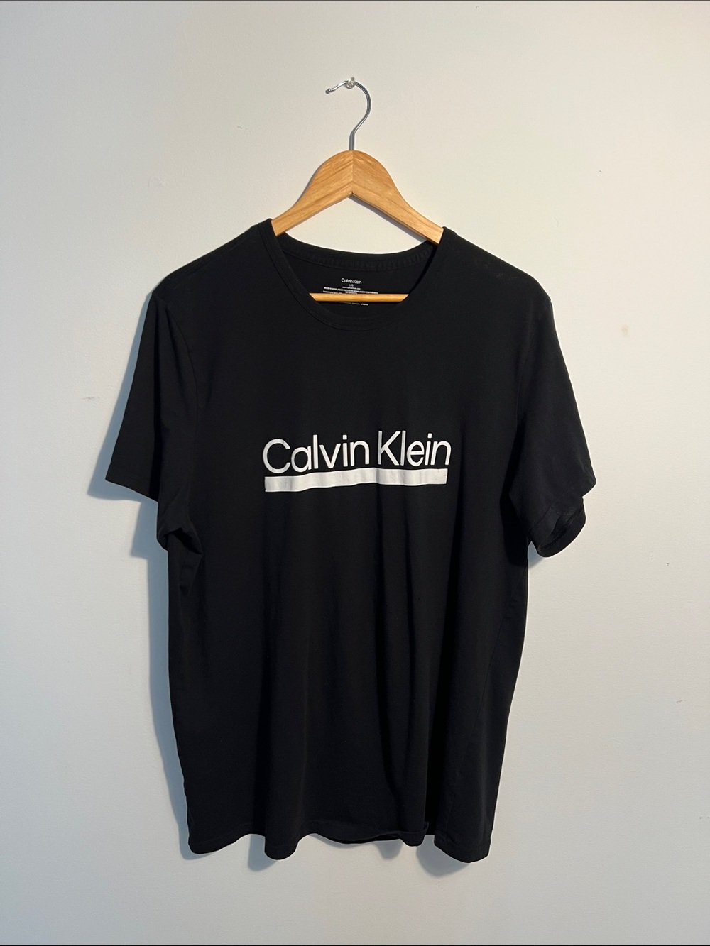 Calvin Klein Black T-Shirt with White Logo Stripe
